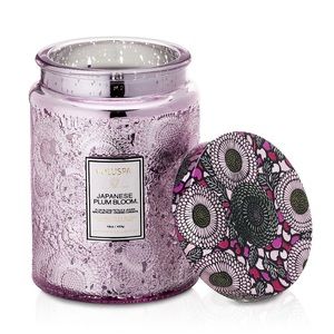 Voluspa Japanese Plum Bloom Large Embossed Glass Candle 16 oz - NWT